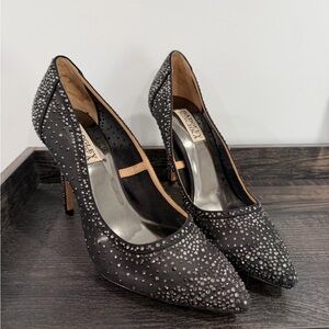 Badgley Mischka Black and Silver Studded Heels